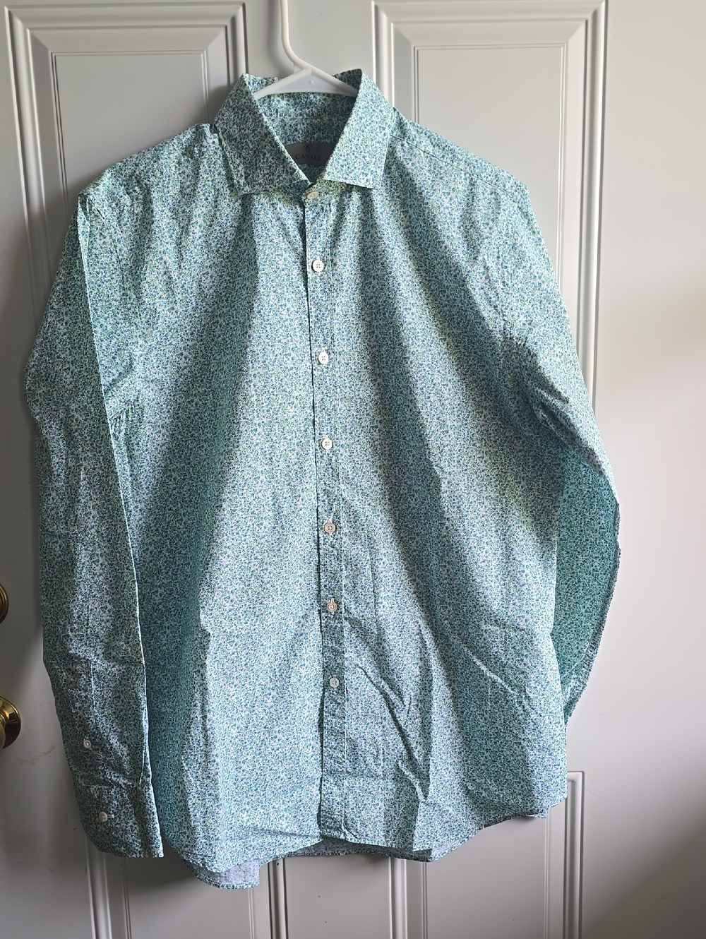 Canali Teal Floral-Print Dress Shirt